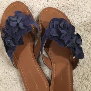 Sandals, navy blue suede
